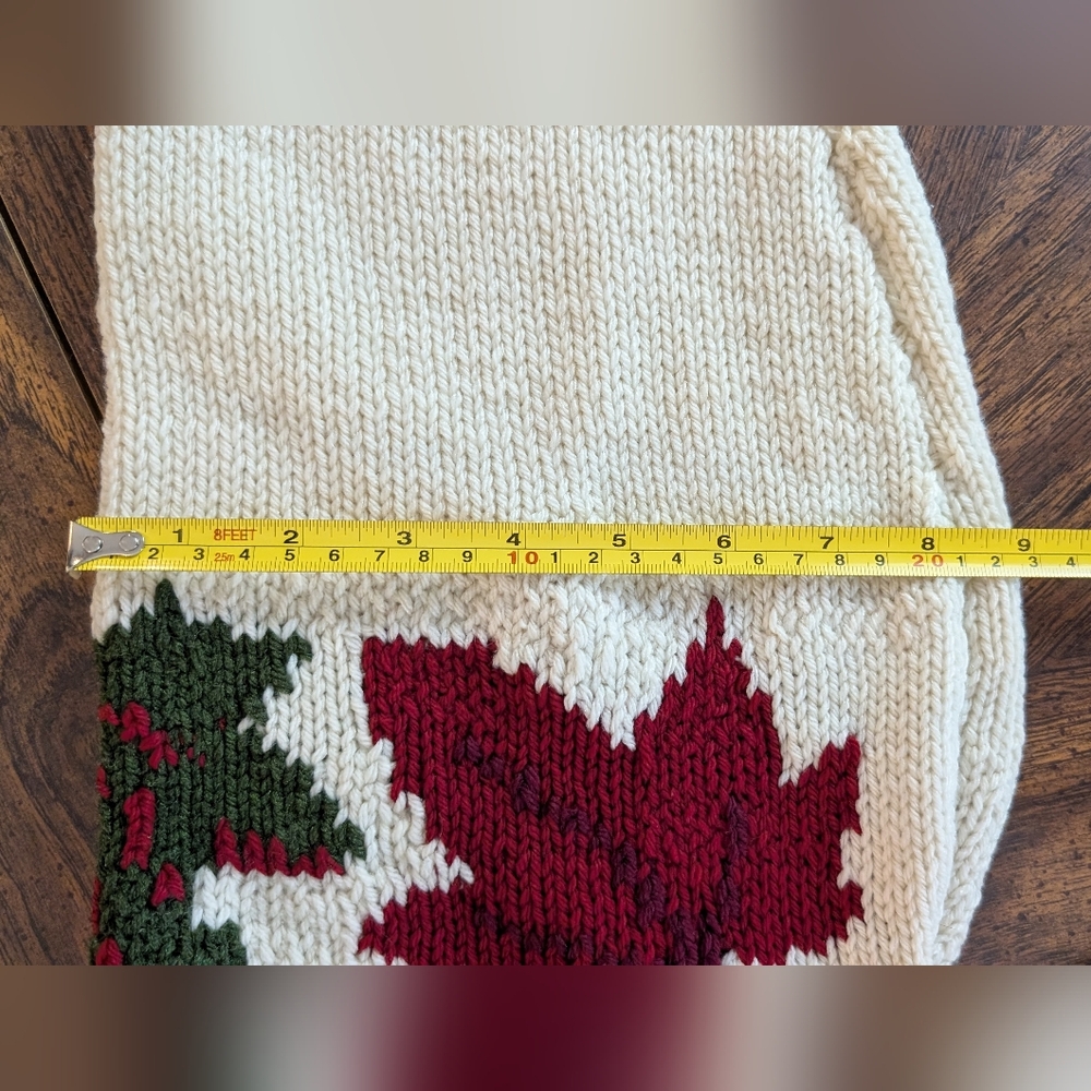 Handmade Knit Sweater, Cream w Red & Green Leaves, Crewneck Pullover Sweater - Picture 12 of 14